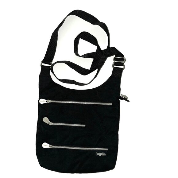 Baggallini Handbags - Baggallini Travel Crossbody/ Shoulder Messenger Bag Nylon Black 4 Zippers